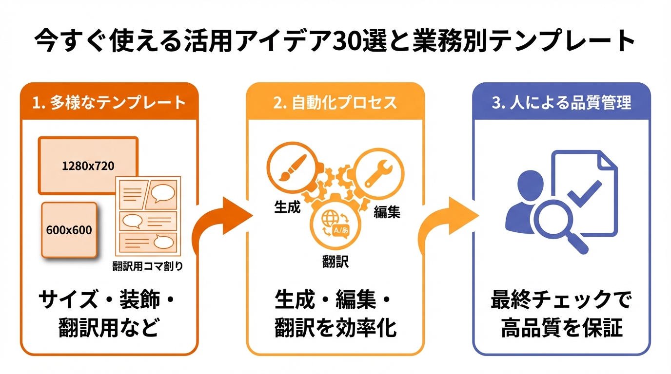 今すぐ使える活用アイデア30選と業務別テンプレートの図解