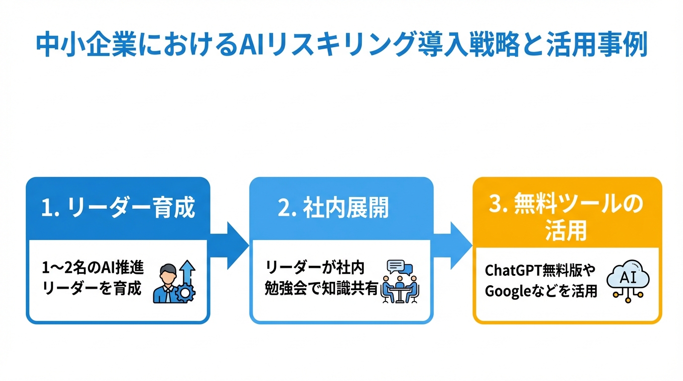 中小企業におけるAIリスキリング導入戦略と活用事例の図解
