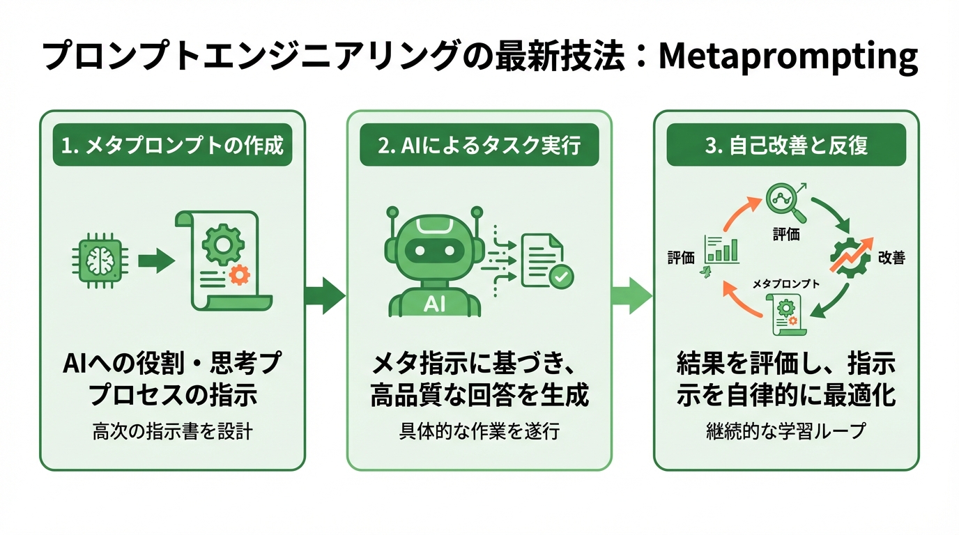 プロンプトエンジニアリングの最新技法:Metapromptingの図解